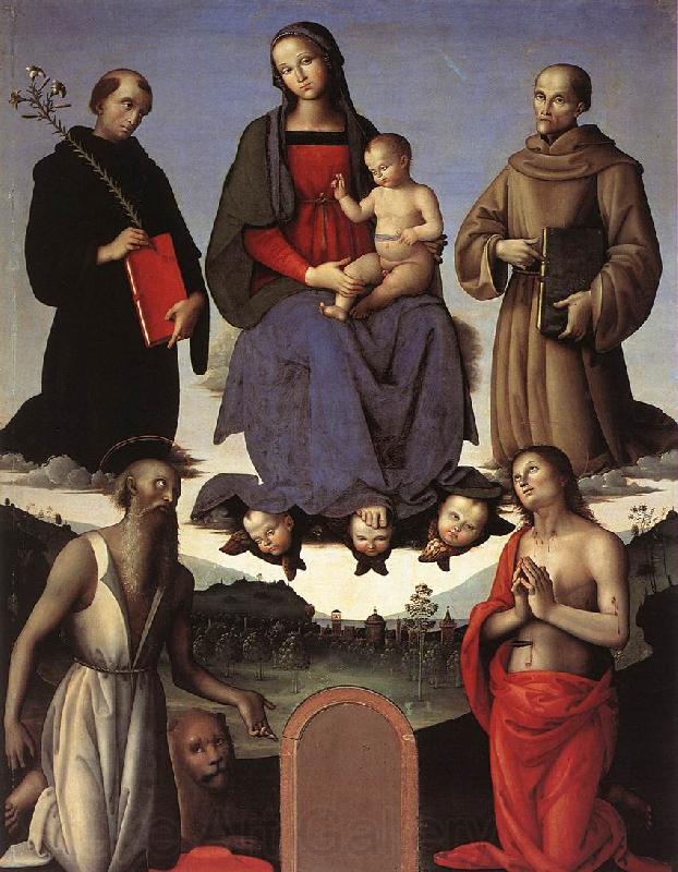 PERUGINO, Pietro Madonna and Child with Four Saints (Tezi Altarpiece) af Spain oil painting art